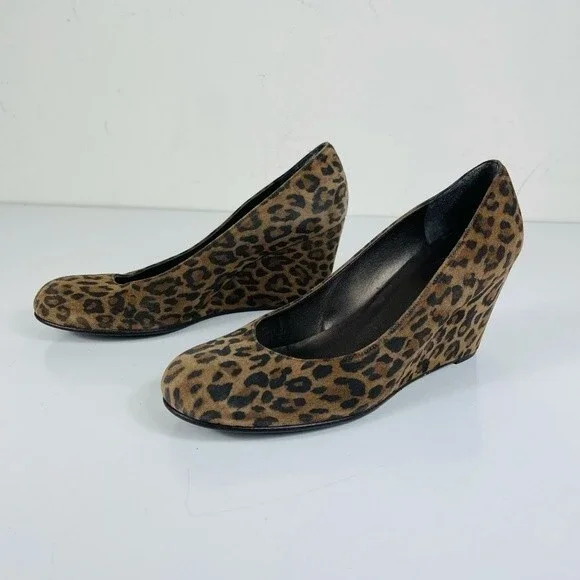 Stuart Weitzman Animal Leopard Cheetah Print Suede Leather Wedge Shoes Size 7.5 - Picture 12 of 16